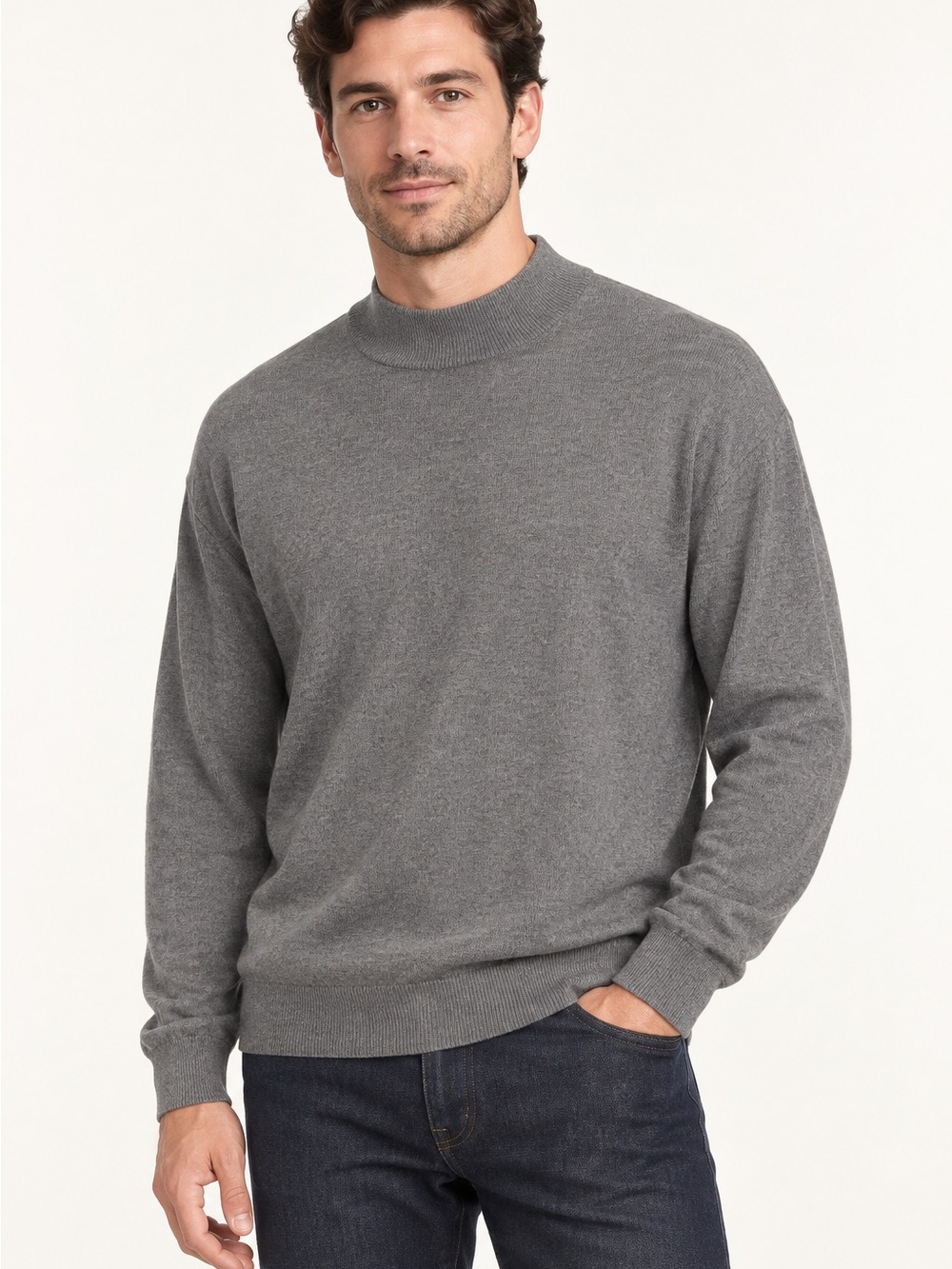 Latitude by Northern Isles Men’s Gray Silk Cashmere Mock Neck Sweater XL